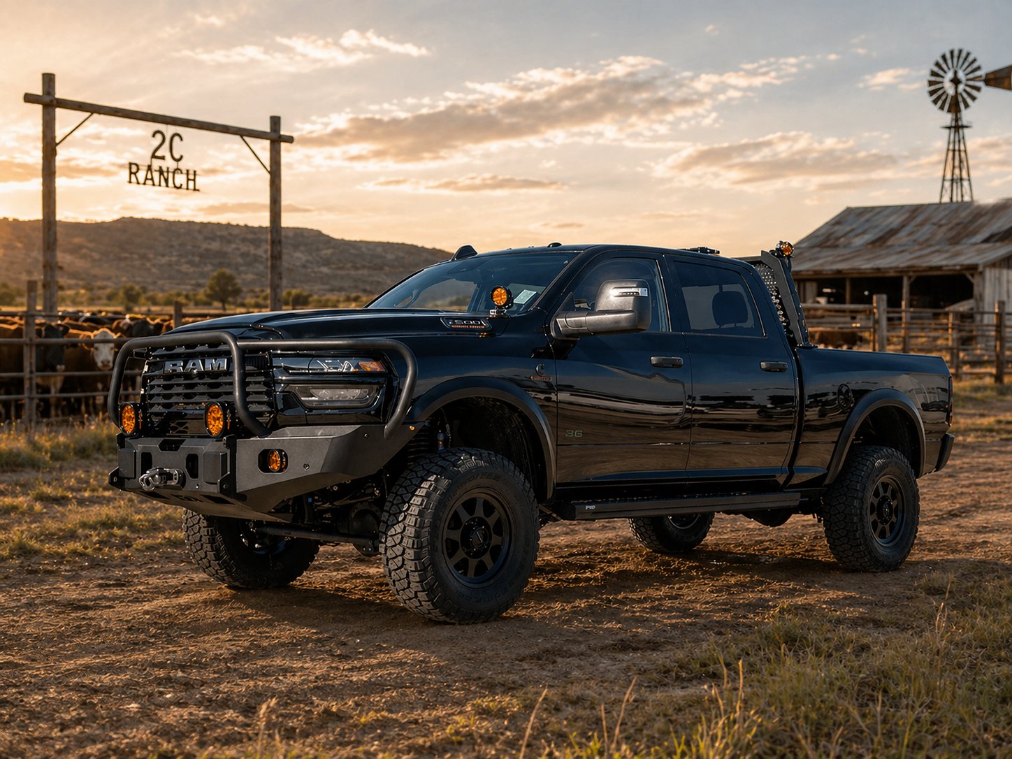 AG Wagon Ram 2500 at ranch with cattle